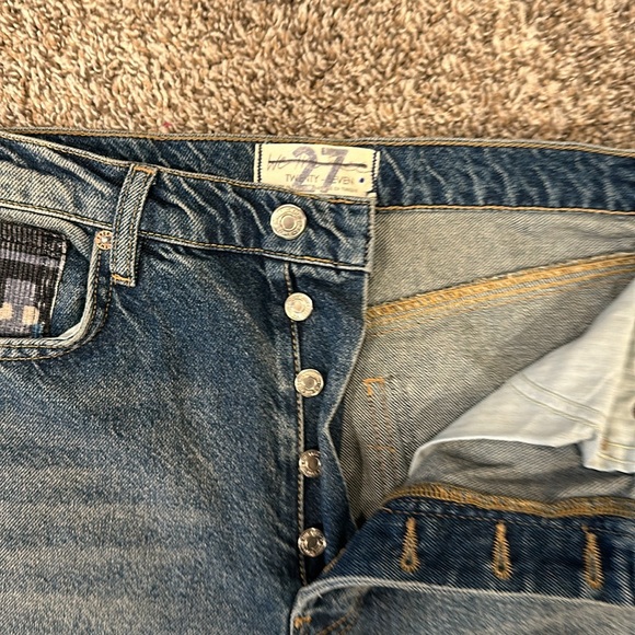 New Free People We The Free Rocky Mountain Straight Leg Alpine Patchwork Jeans - Picture 5 of 6